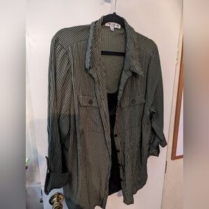 Rebecca Malone 3x Green Stripes Multilayer Shirt With Three Quarter Sleeves